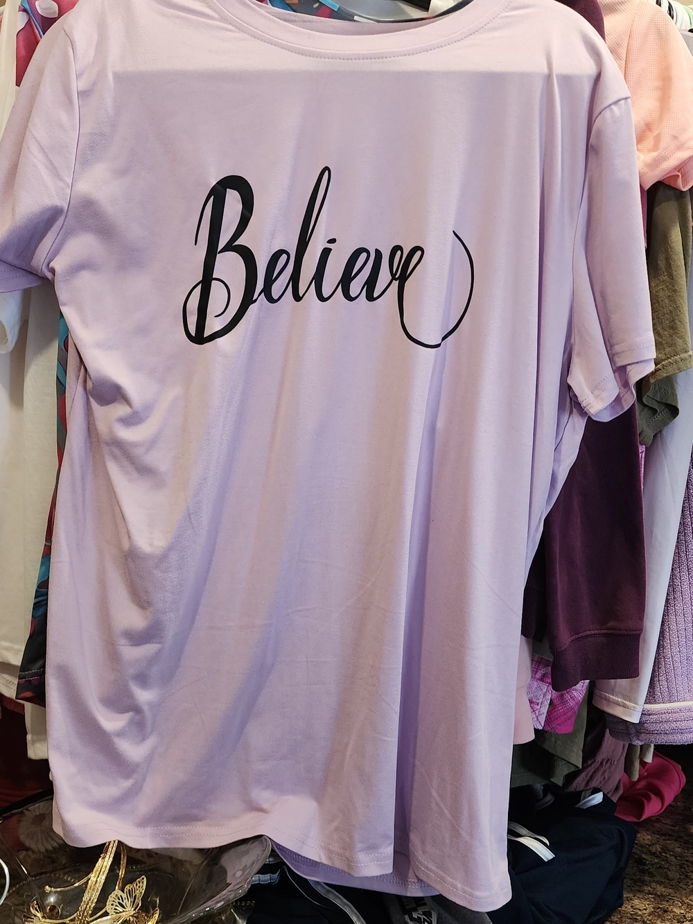 Believe Short Sleeve Teeshirt  Lavender Size Large New Without Tags